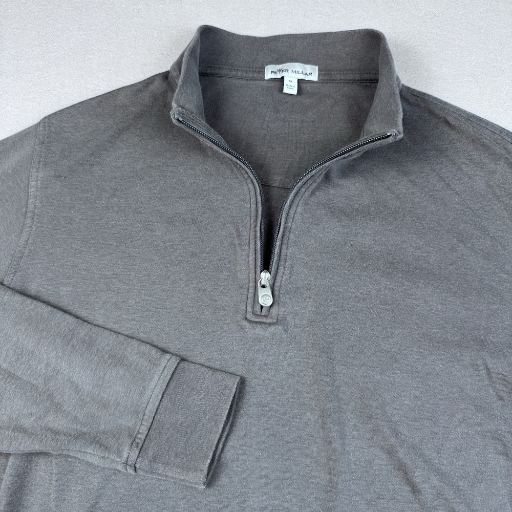 Peter Millar Crown Crafted Interlock 1/4 Zip Pullover Men M Gray Golf Sweater